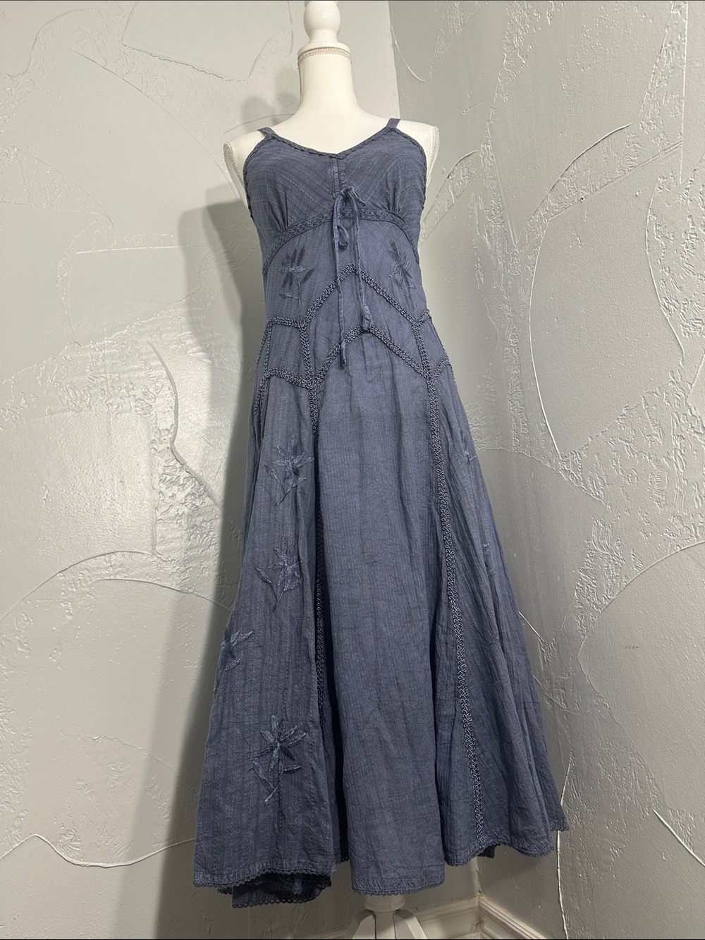 Scully Slate Blue V-Neck Midi Dress with Tie Waist - Picture 6 of 15